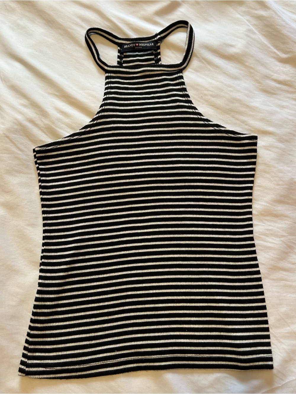 Brandy Melville Black White Striped Halter Tank Top One Size